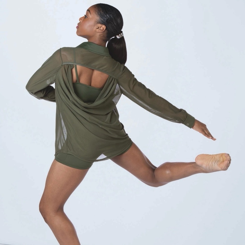 Weismann Olive Sheer Button-Up Blouse with leotard - Picture 2 of 8